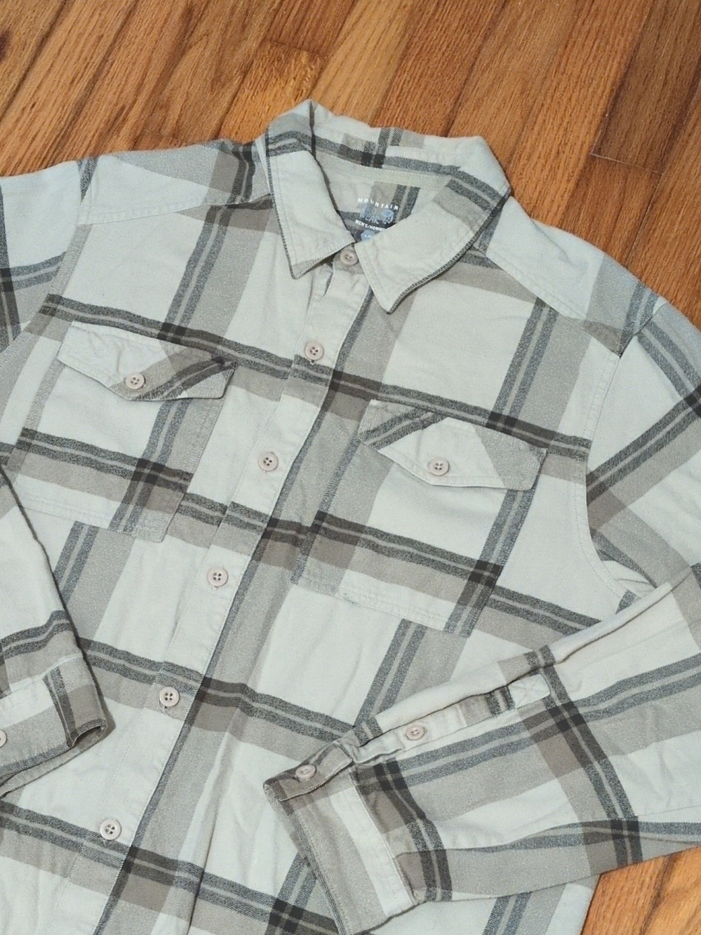 Mountain Hardwear Men’s L Heavyweight Cotton Woven Flannel Gray/White Plaid